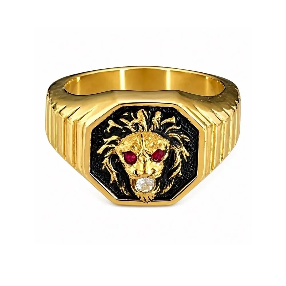 Vintage 1970s Ring Size 11 Clark Coombs Lions Head Crystal Gold Plate - 14P